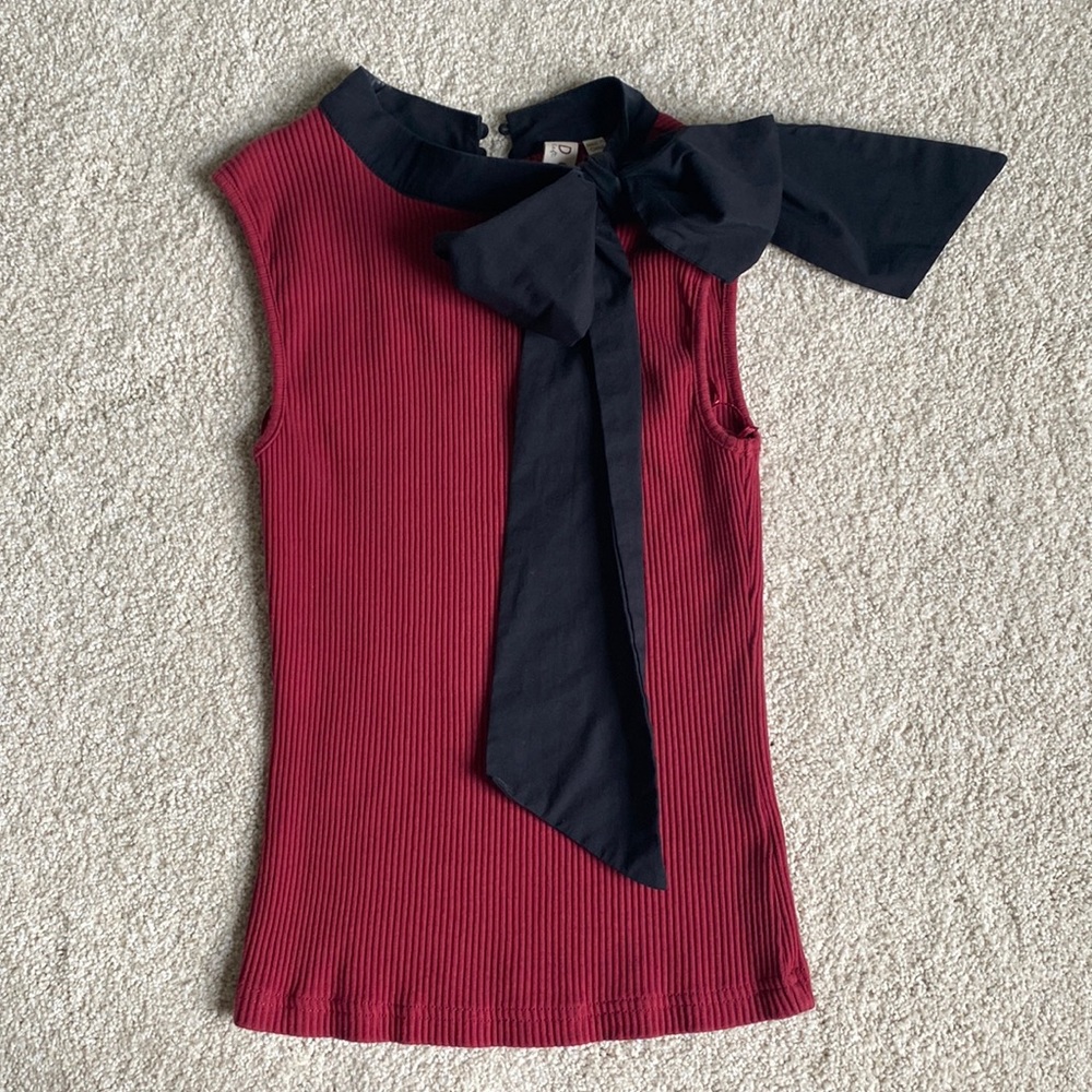 Dolan Tie Neck Ribbed Shell Blouse - Picture 3 of 11